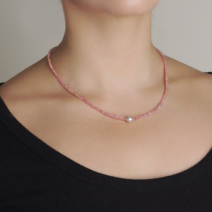 Freya Necklace with Pink Sapphires and Grey Pearls