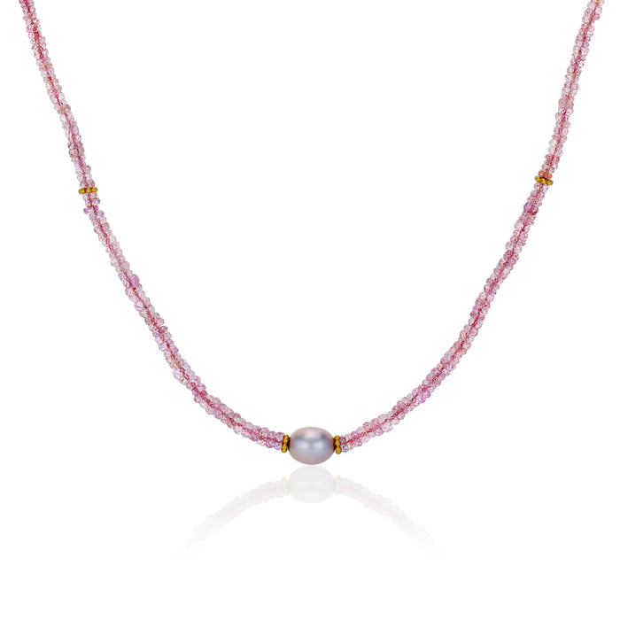 Freya Necklace with Pink Sapphires and Grey Pearls