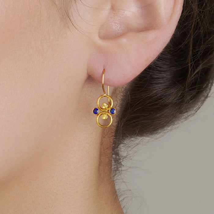 Otto Earrings 4 Stone woth Yellow and Blue Sapphires on model