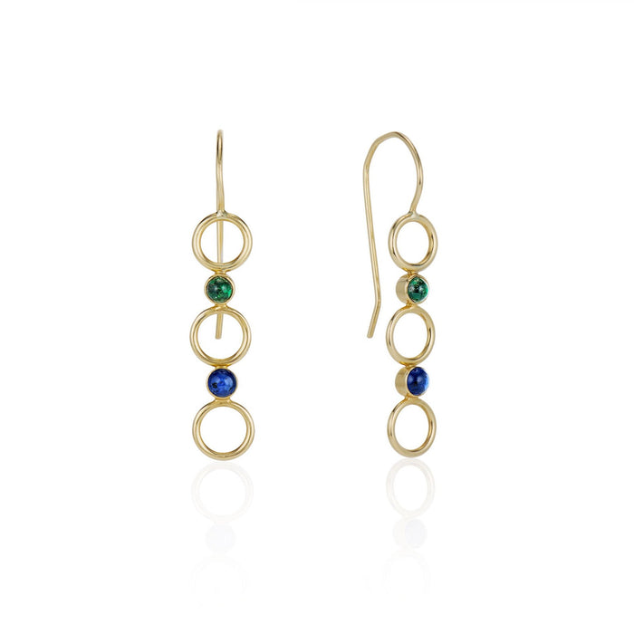 Barcelona Earrings with Emerald and Sapphire Cabochons