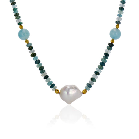 North Sea Necklace with Light blue bids and white pearls 