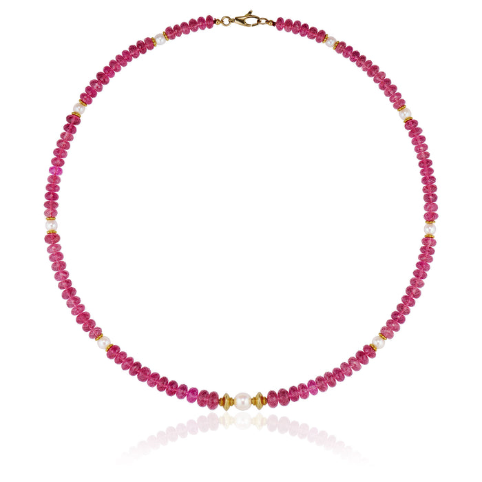 Pink Tourmaline and Pearl Necklace