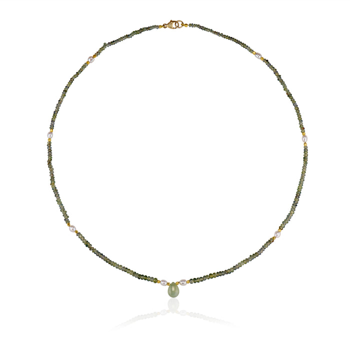 Green sapphire Necklace white pearls full image