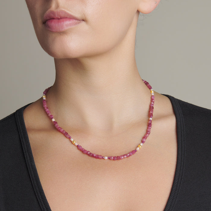 Ruby Square and Pearl Necklace