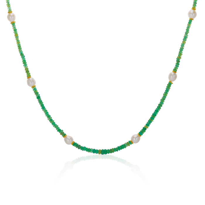 Brita Necklace with Green Paraiba Tourmalines and Pearls