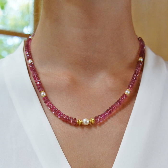 Pink Tourmaline and Pearl Necklace