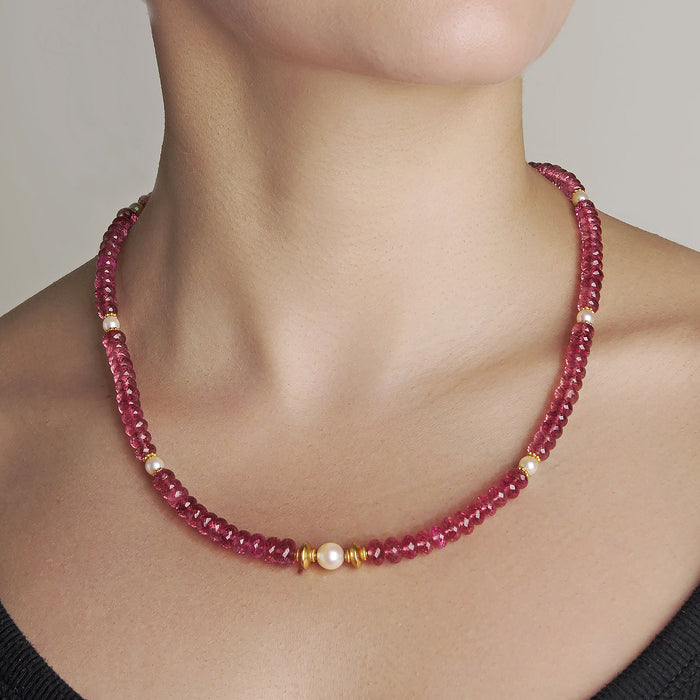 Pink Tourmaline and Pearl Necklace